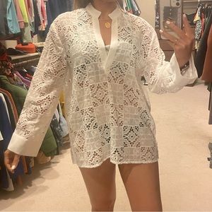 Zara - White shirt for beach/pool with flowers - Brand New